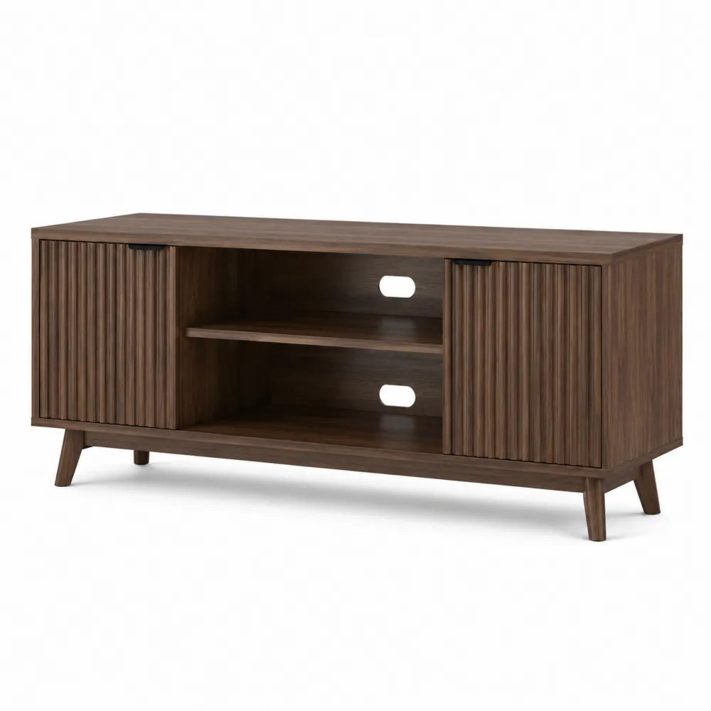 Mobile TV rettangolare in MDF effetto noce con ante scorrevoli scanalate marrone 160 x 40 x 55 cm