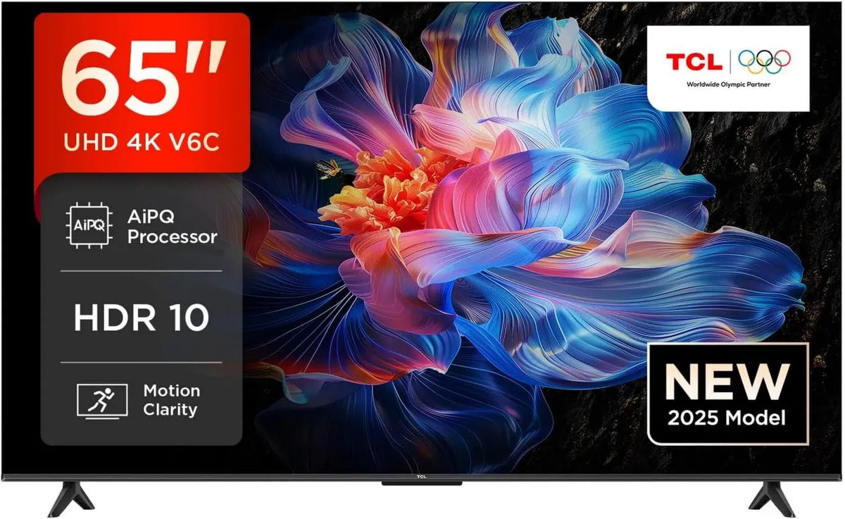 TCL 65V6C TV 65'' 4K UHD Smart LED con Google TV, Design Elegante e Audio Dolby