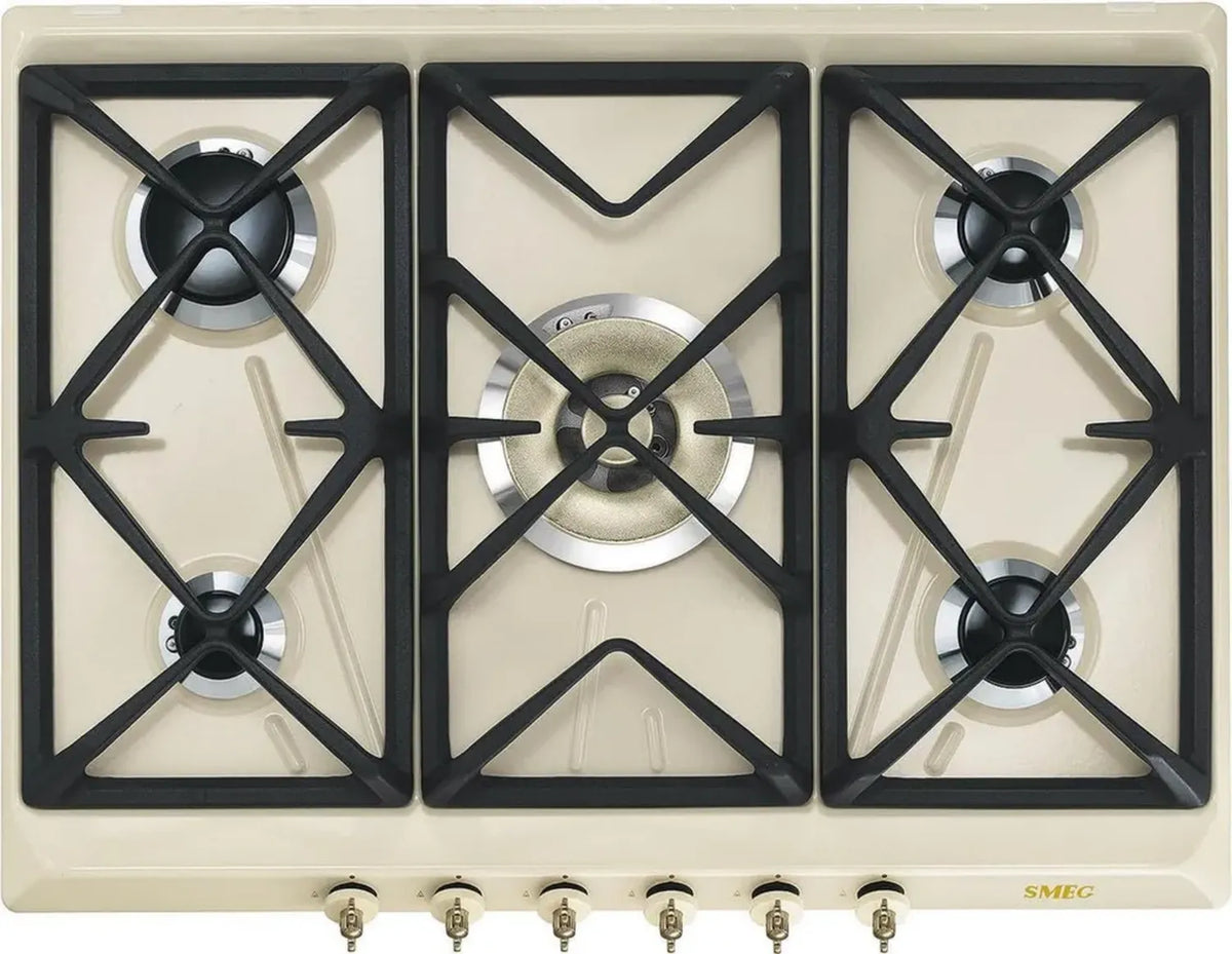 Piano Cottura a Gas Incasso Smeg SRV876POGH Crema