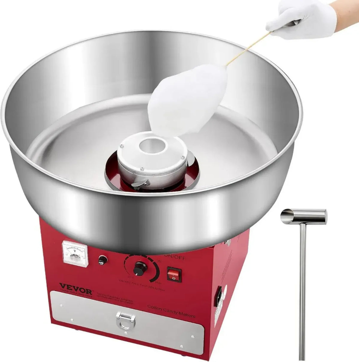 Macchina per Zucchero Filato Elettrica 1000W con Ciotola Inox 52 cm, Ideale per Feste e Compleanni, Colore Rosso