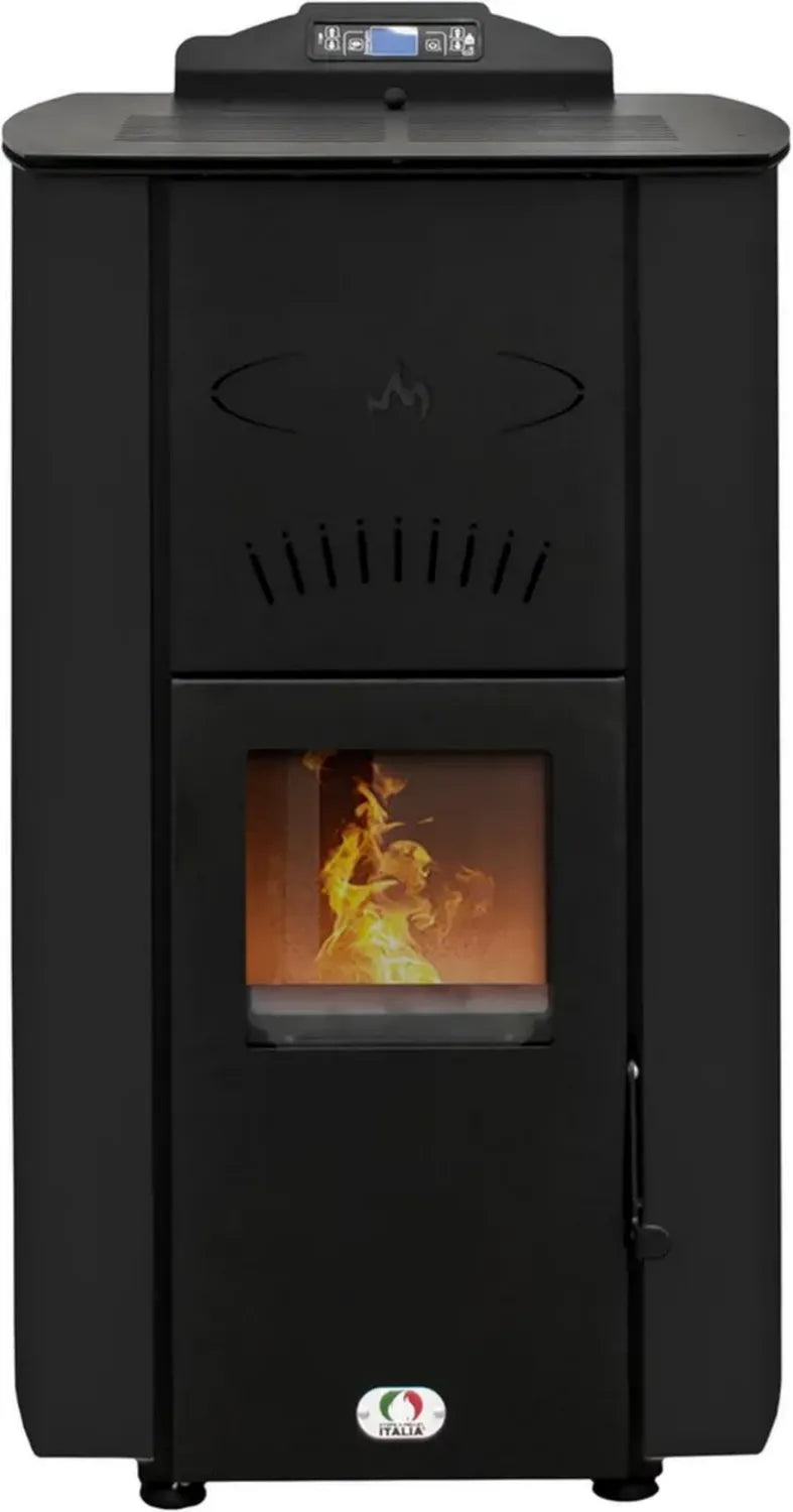 Stufa a Pellet Idro WiFi 24kW, Efficienza 92%, Autonomia 22 ore, per 180m², Nero