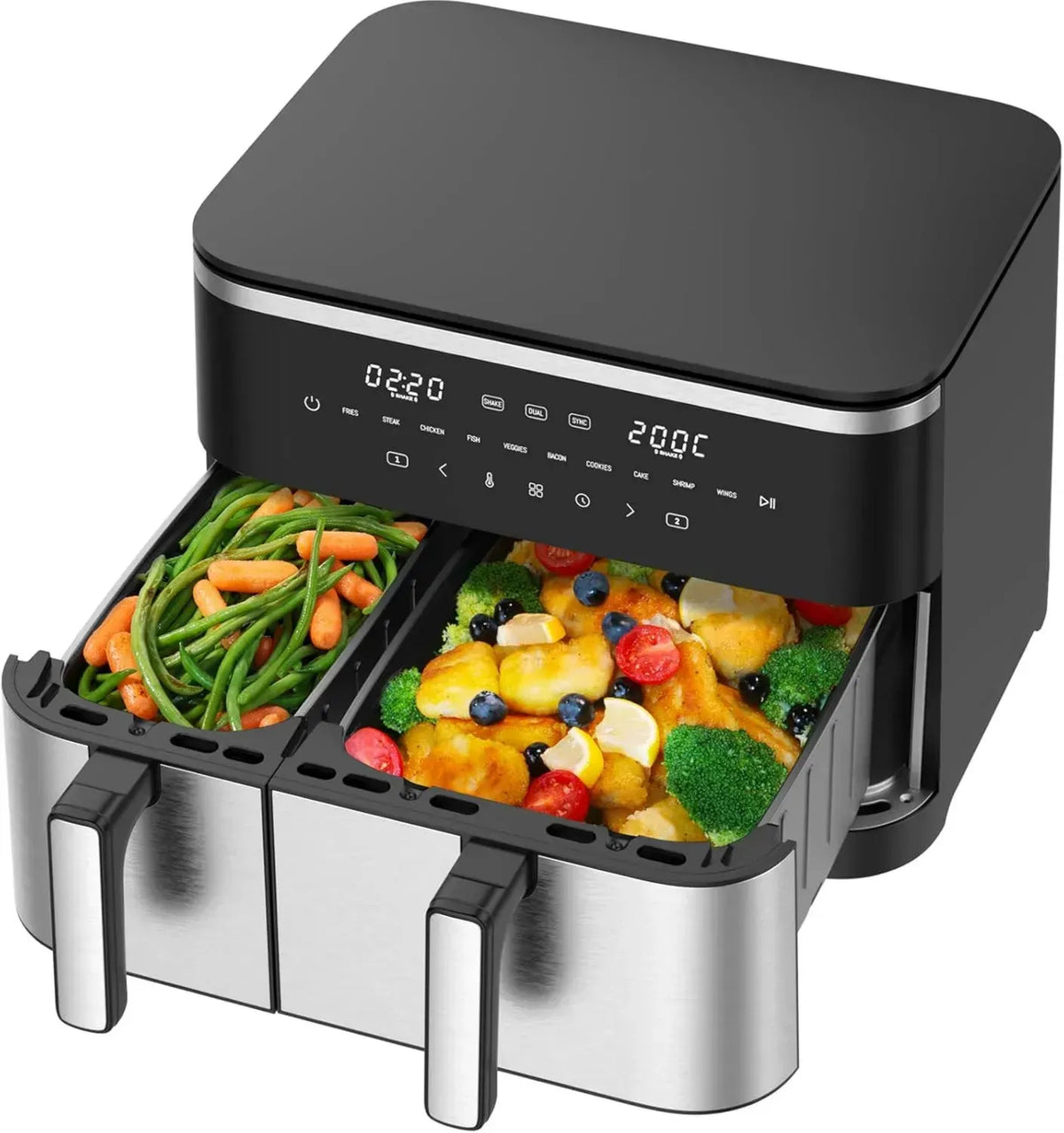 Friggitrice ad Aria XXL con Doppio Cestello, 11L, 2600W, 10 Funzioni, Display LED Touch