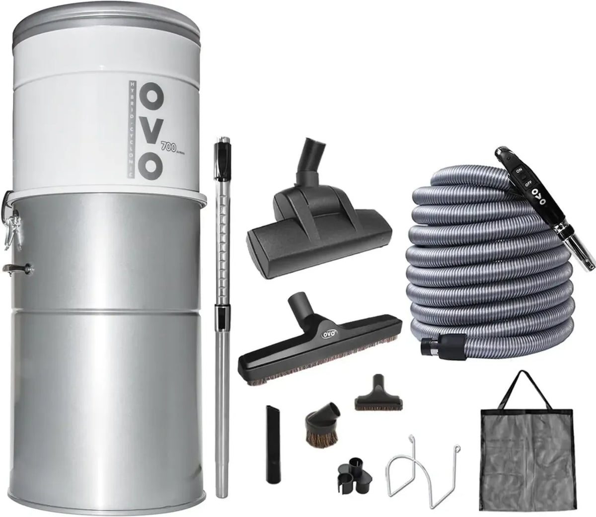 Sistema di aspirazione centrale OVO 700 Airwatt, 35L con filtrazione ibrida e kit accessori Deluxe Plus