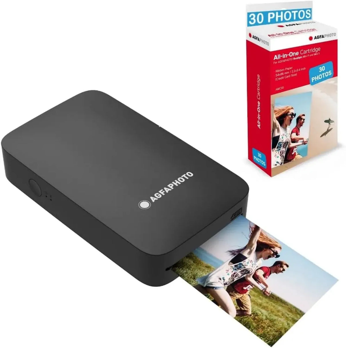 Stampante Fotografica Portatile Realipix Mini P con Cartucce e Carta per 30 Stampe - 5,3 x 8,6 cm Bluetooth - Sublimazione Termica 4Pass - Colore Nero