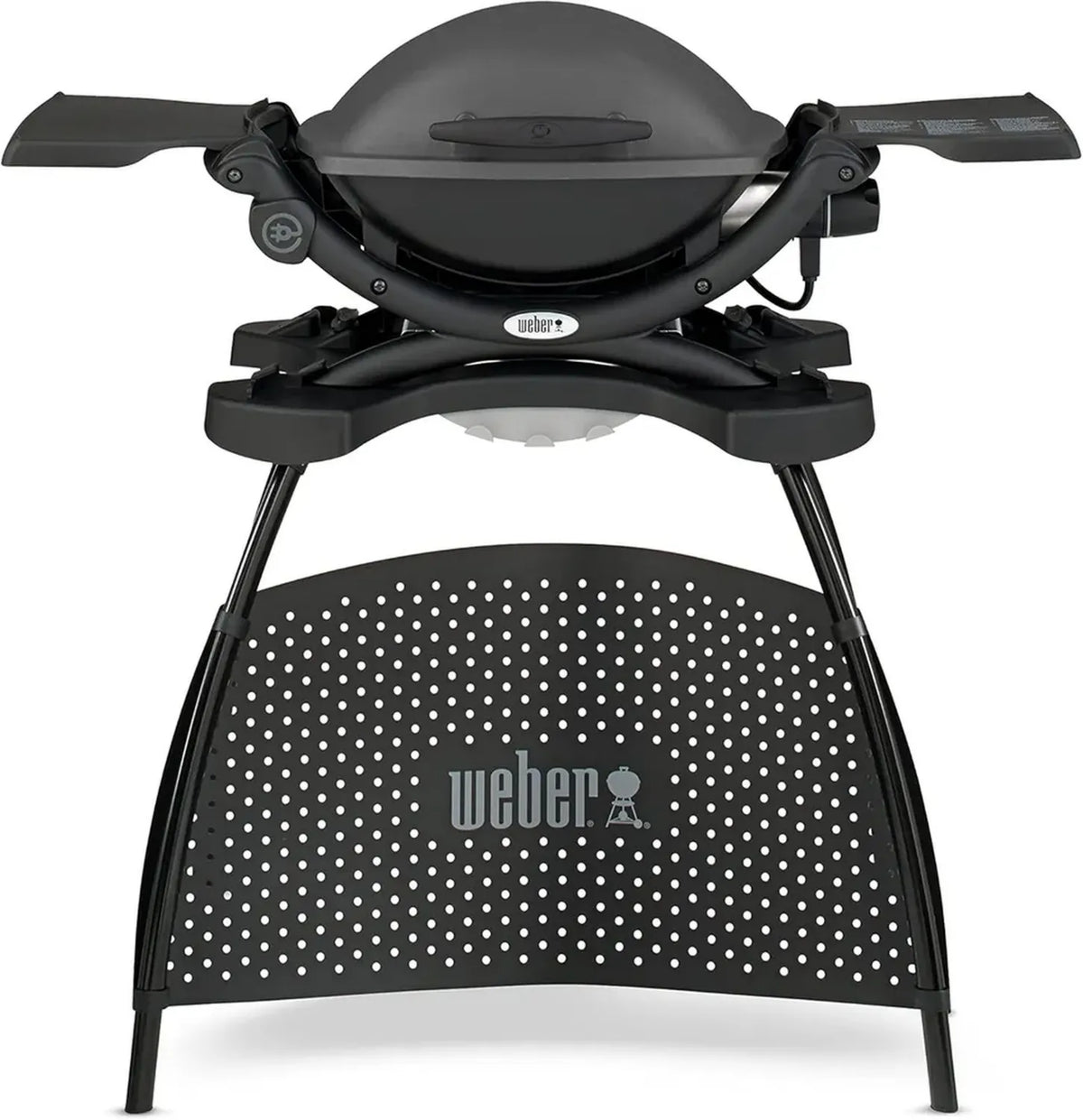 Barbecue Elettrico Weber Q1400 con Supporto, Superficie di Cottura in Ghisa, Portatile, Alluminio Pressofuso, Grigio Scuro