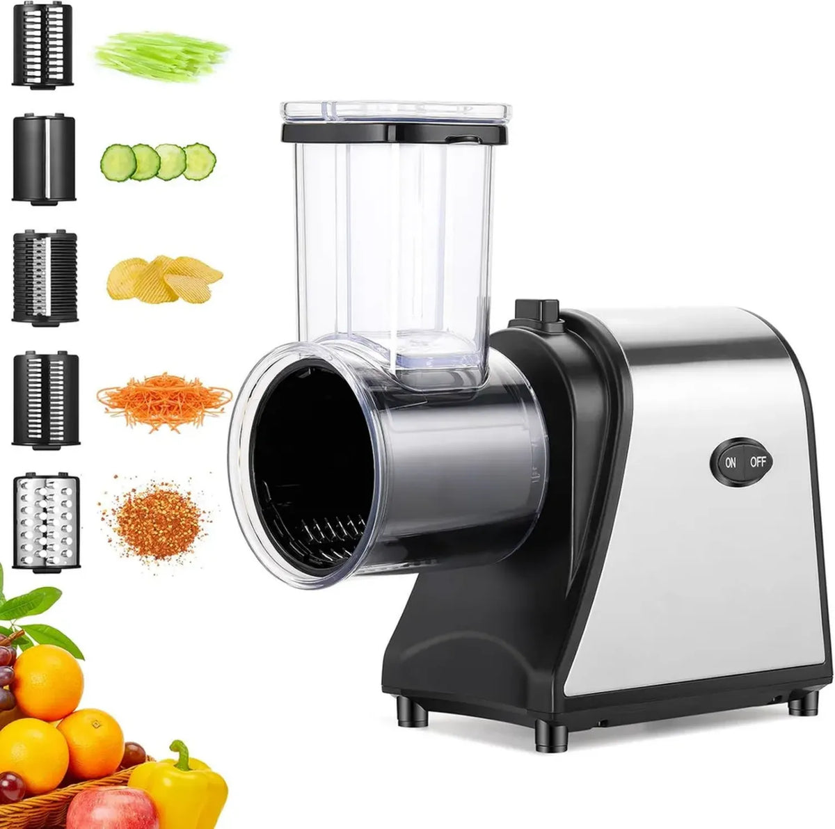 Affettatrice Elettrica 250W per Verdure e Formaggi 5-in-1