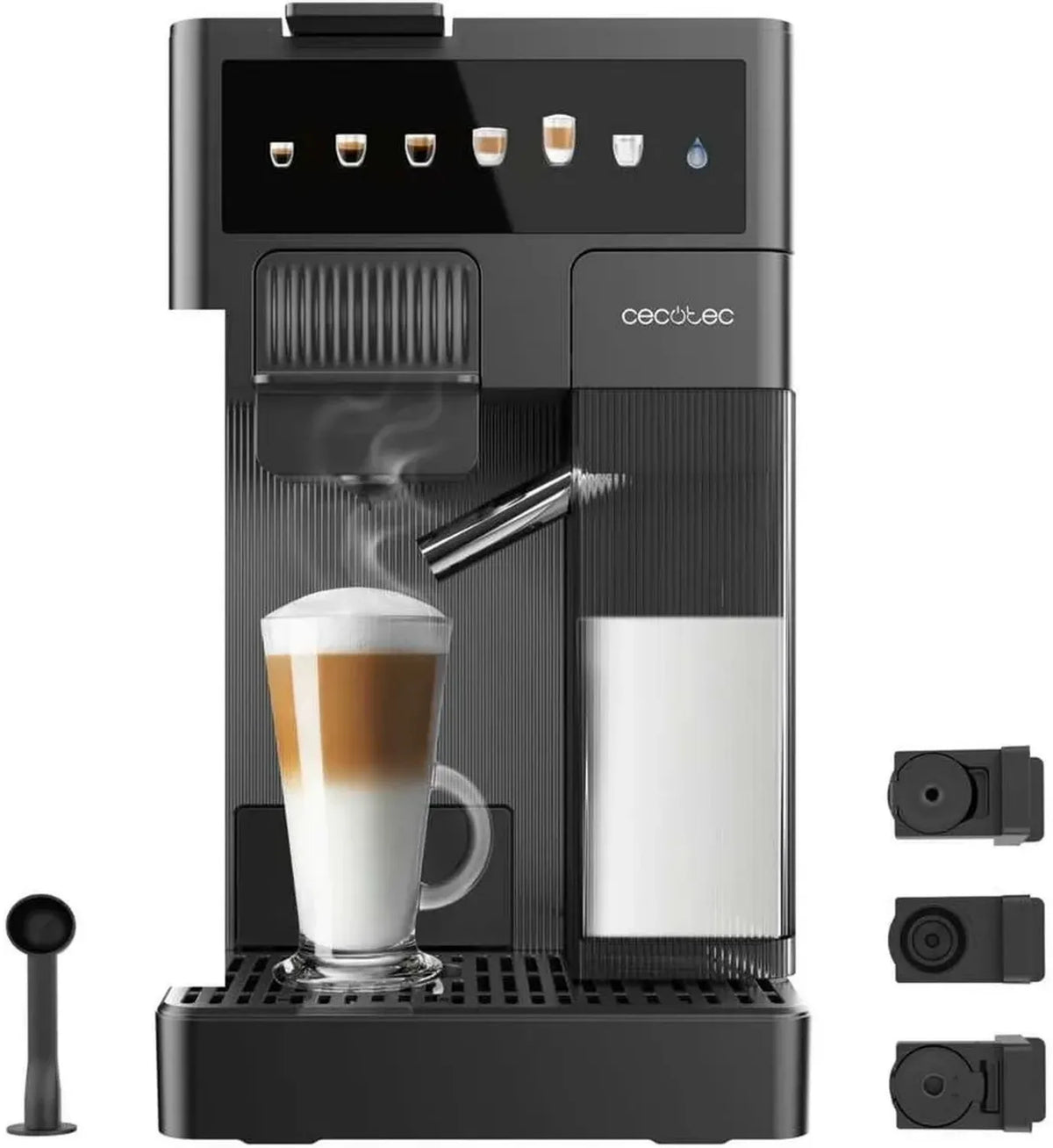 Caffettiera Cecotec FreeStyle Latte, 1350W, 6 Tipi di Caffè, Serbatoio Latte 400ml, Thermoblock, 20 Bar, Capsule e Macinato, Serbatoio Acqua 1,6L, Touch