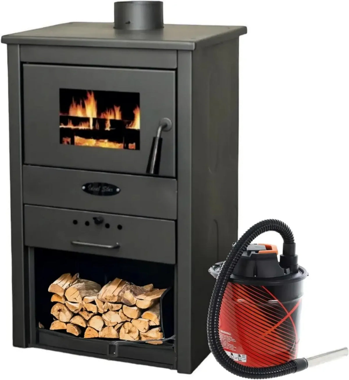 Stufa a Legna Monviso 7 kW in Acciaio Antracite con Aspiracenere Incluso