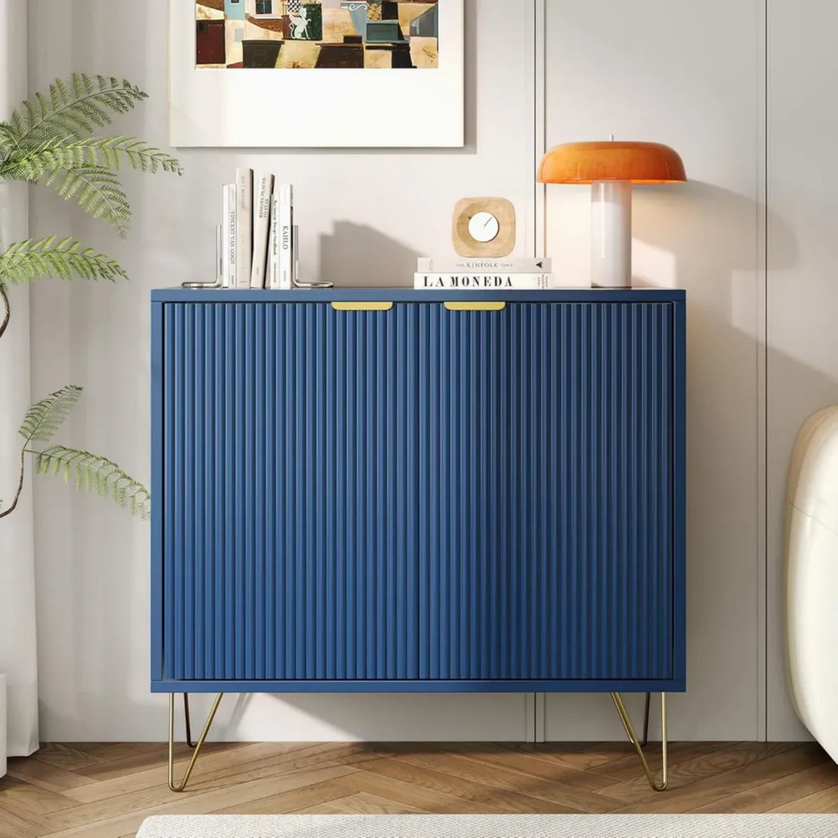 Credenza in Legno con Comodino e Ripiani, Blu