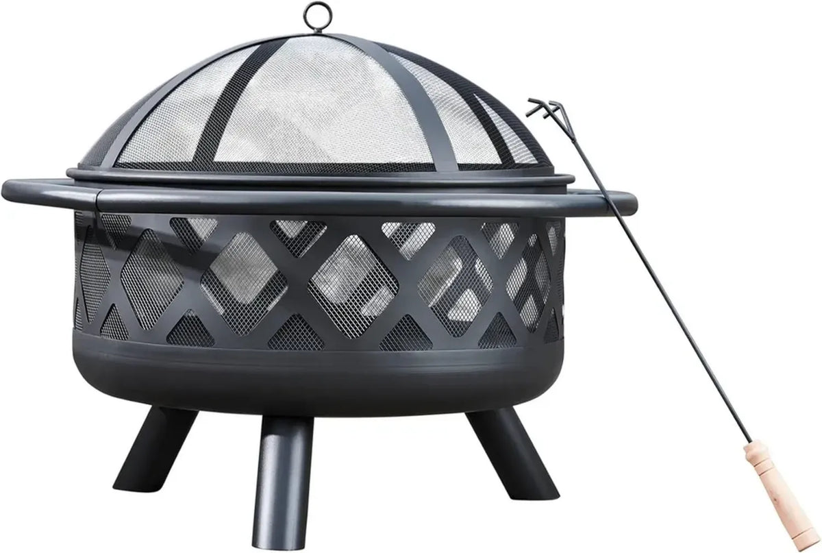 Braciere Rotondo in Metallo con Coperchio e Attizzatoio, 76 cm