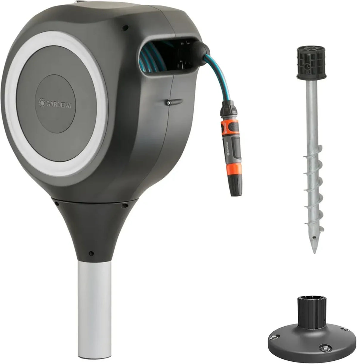 Avvolgitubo da Giardino Gardena RollUp M con Tubo da 20 m e Accessori, Bianco