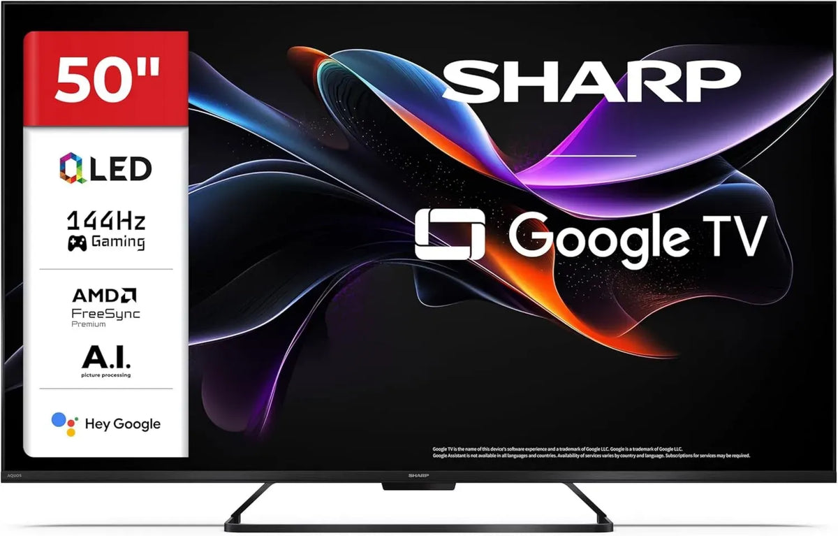 Sharp 50HR7365E - 50' UHD Google TV QLED 144Hz, HDR10, Dolby Vision, Assistente Google, Chromecast, Bluetooth, Dolby Atmos, HDMI 2.1, Nero