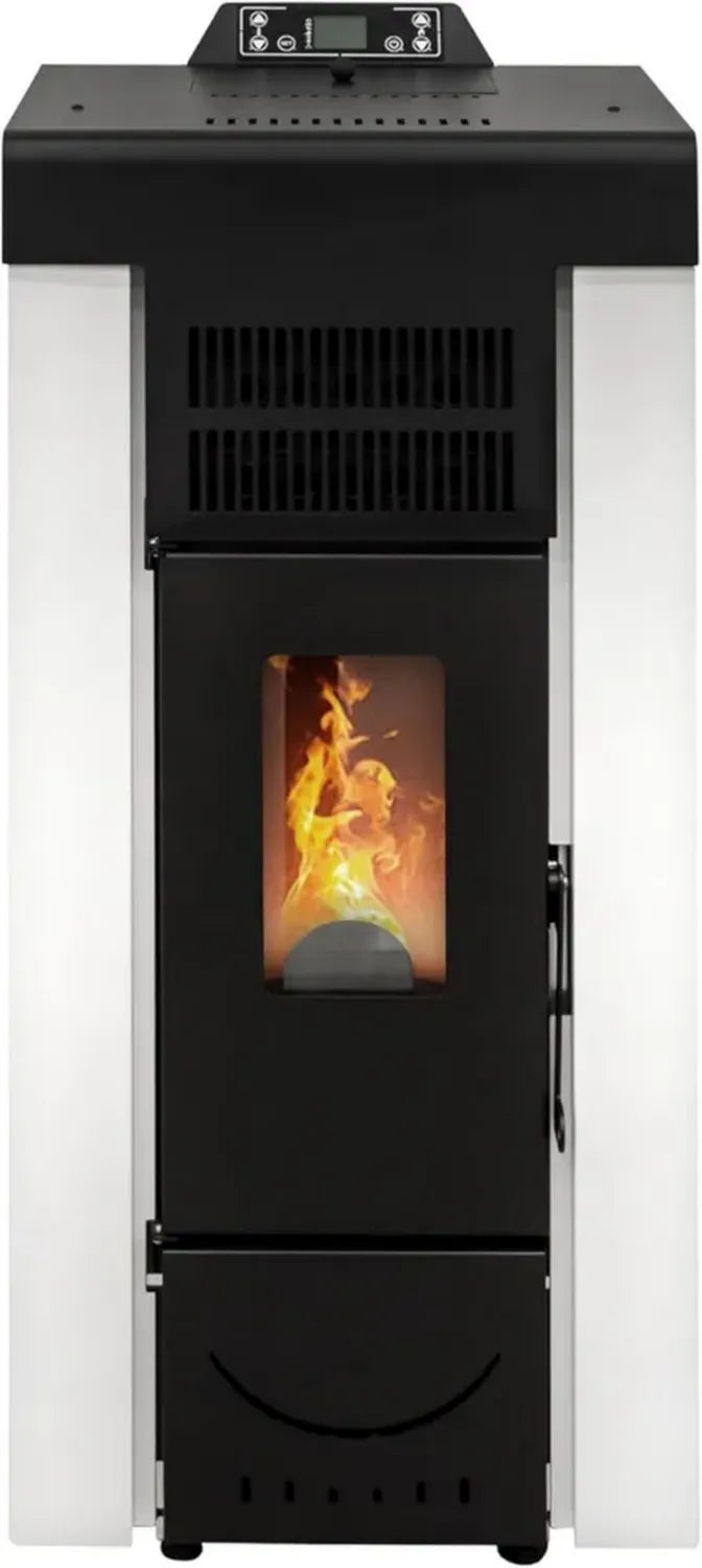 Stufa a Pellet Ventilata Niagara 14KW per 130m², Efficienza 89%, Autonomia 15 Ore, Programmabile, 5 Velocità, Bianco, Garanzia 24 Mesi