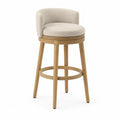 Sgabello da bar con schienale basso in legno massiccio di gomma e seduta rotonda imbottita beige 45 x 45 x 100 cm
