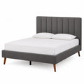 Letto matrimoniale rettangolare imbottito in MDF tessuto poliestere grigio scuro con testiera a pannelli verticali e gambe in legno 160 x 200 cm