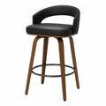 Sgabello da bar con schienale curvo in PU nero e gambe in legno massiccio di gomma finitura noce 48 x 50 x 95 cm