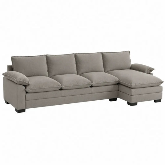 Divano modulare angolare con chaise longue in tessuto poliestere grigio chiaro 280 x 180 x 85 cm