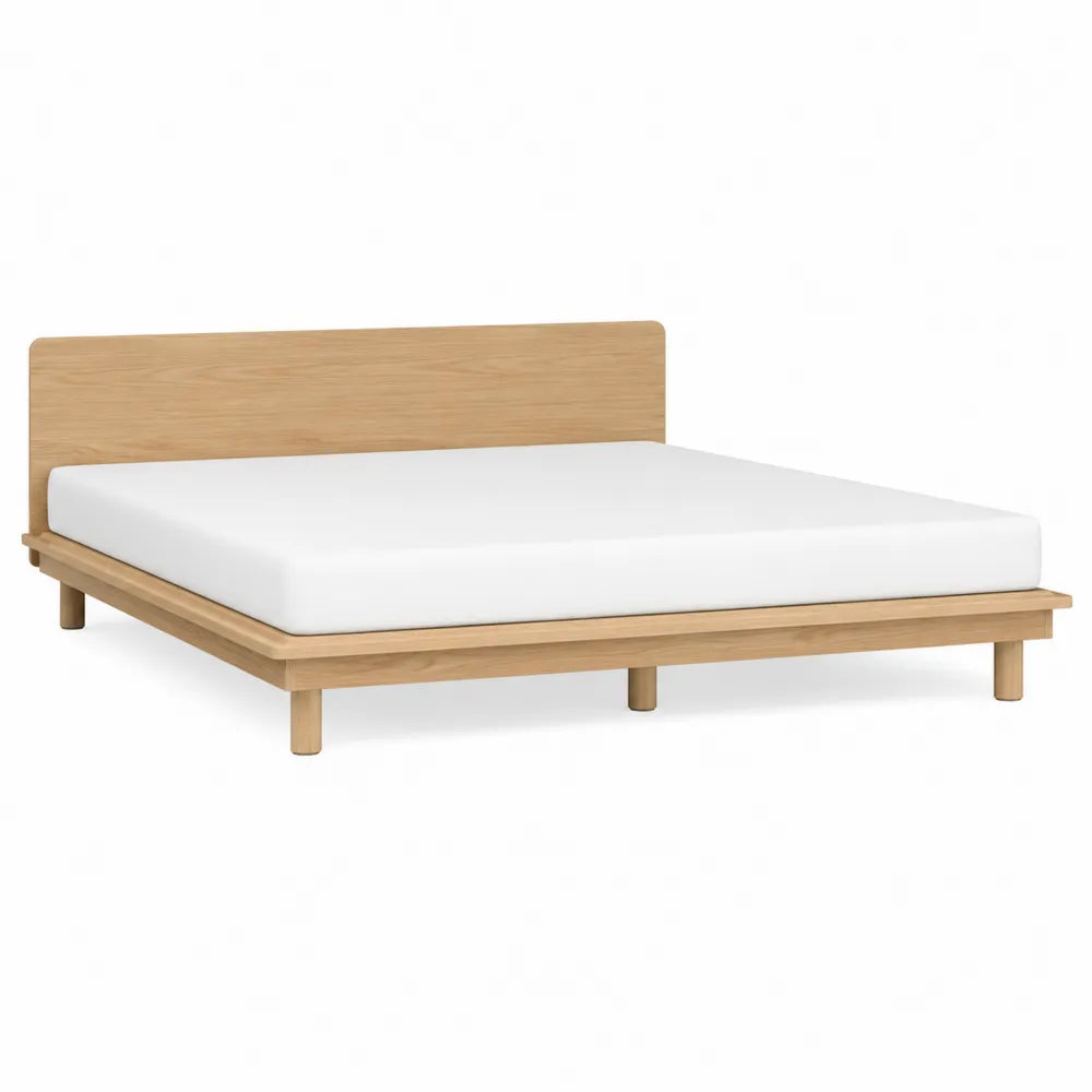 Letto matrimoniale in legno effetto rovere naturale 160 x 200 cm con testiera piatta e struttura con gambe in legno