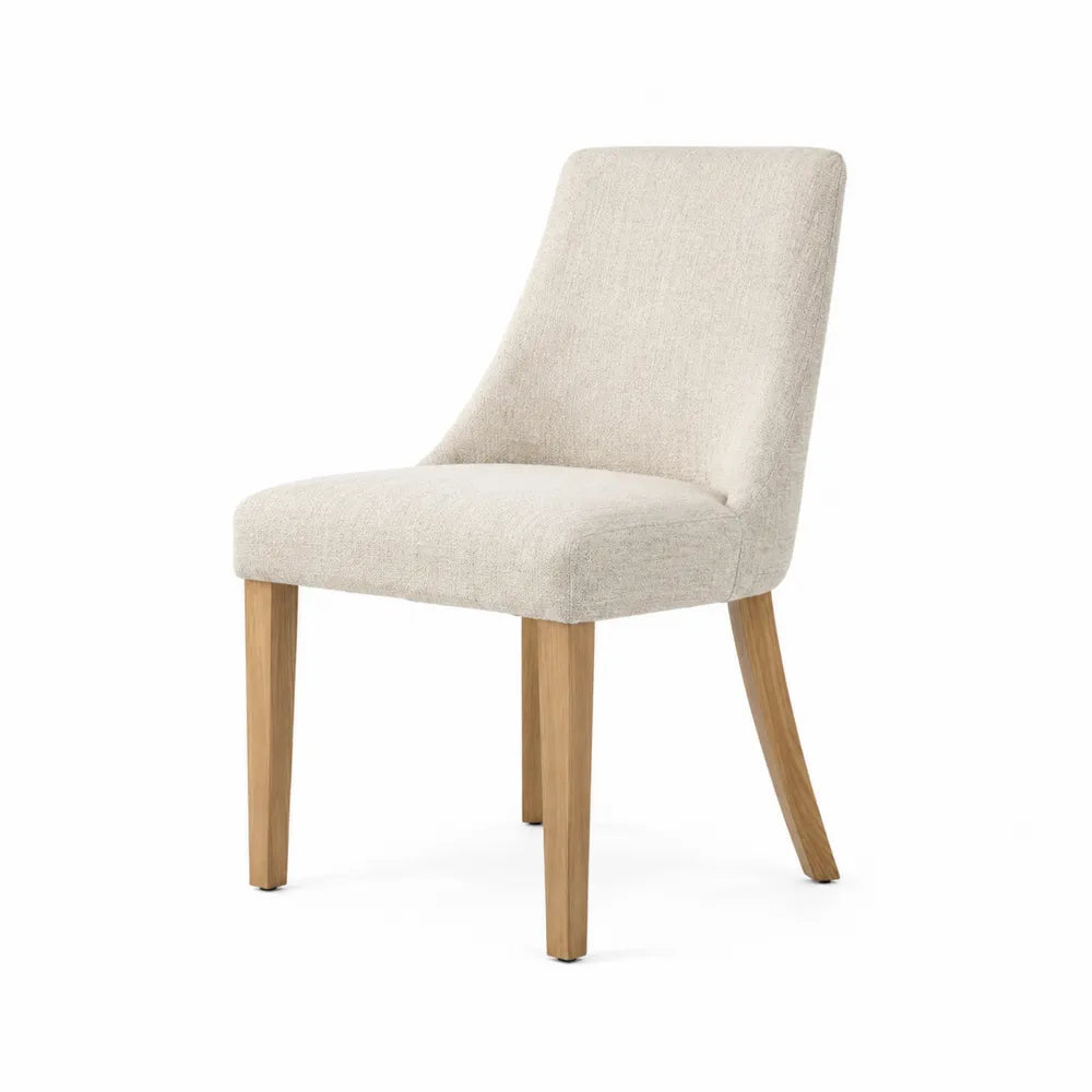 Sedia da pranzo imbottita in tessuto beige con gambe in legno massello di faggio naturale 48 x 55 x 86 cm