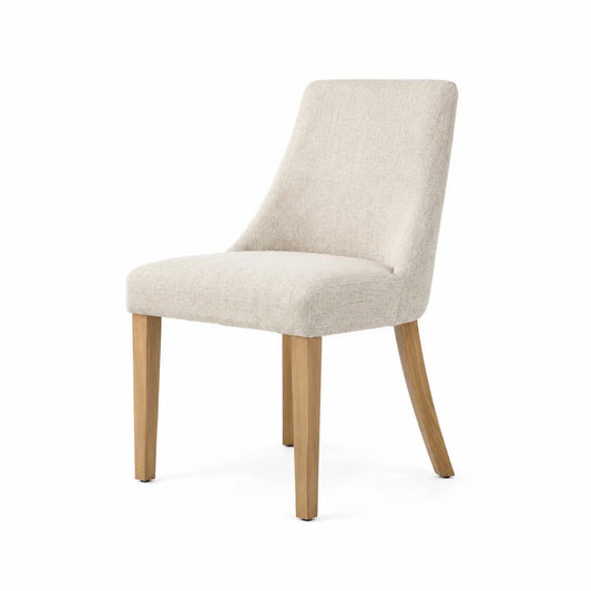 Sedia da pranzo imbottita in tessuto beige con gambe in legno massello di faggio naturale 48 x 55 x 86 cm