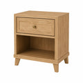 Comodino in legno effetto rovere naturale con 1 cassetto e vano aperto 50 x 40 x 60 cm con gambe inclinate