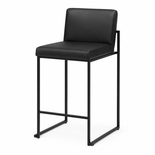 Sgabello da bar con schienale imbottito seduta in pelle PU nera telaio in acciaio nero 45 x 45 x 90 cm