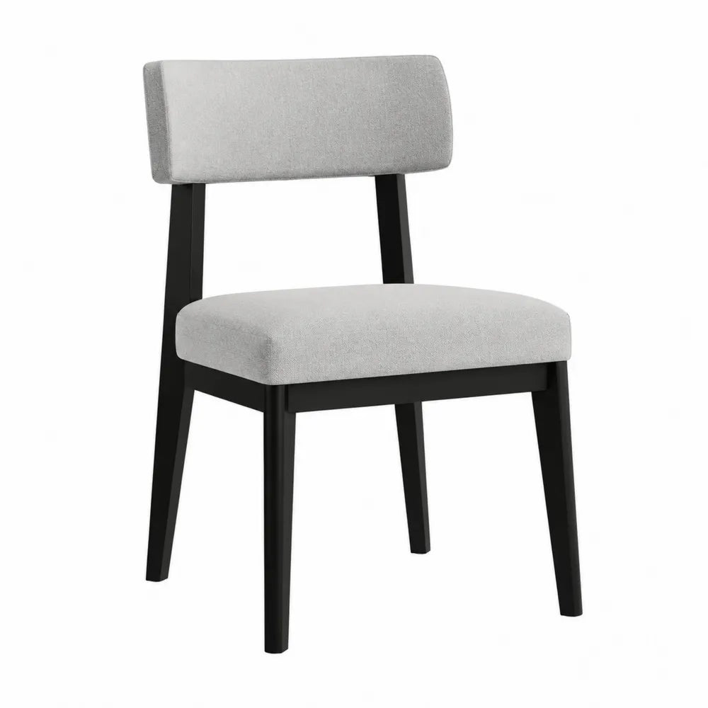 Sedia da pranzo in legno di gomma nero con seduta e schienale imbottiti in tessuto grigio 45 x 52 x 85 cm