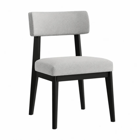 Sedia da pranzo in legno di gomma nero con seduta e schienale imbottiti in tessuto grigio 45 x 52 x 85 cm