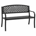 Panca da esterno in acciaio verniciato nero con braccioli schienale e seduta a griglia 120 x 60 x 85 cm