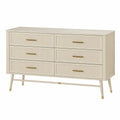 Cassettiera rettangolare a 6 cassetti in MDF beige con frontali scanalati maniglie oro e gambe in metallo 120 x 40 x 80 cm