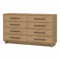 Cassettiera rettangolare a 8 cassetti in MDF effetto rovere naturale con maniglie nere 160 x 40 x 80 cm