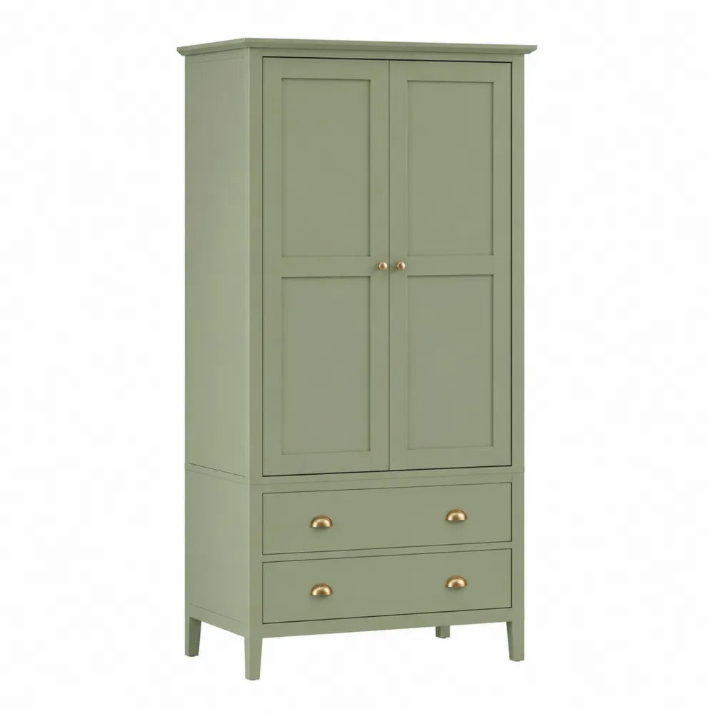Armadio in MDF verniciato verde con due ante e due cassetti struttura rettangolare maniglie in metallo dorato 80 x 40 x 180 cm