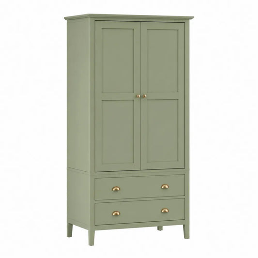 Armadio in MDF verniciato verde con due ante e due cassetti struttura rettangolare maniglie in metallo dorato 80 x 40 x 180 cm