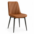 Sedia da pranzo imbottita in PU marrone cognac con schienale a coste verticali e gambe in acciaio nero 52 x 55 x 83 cm