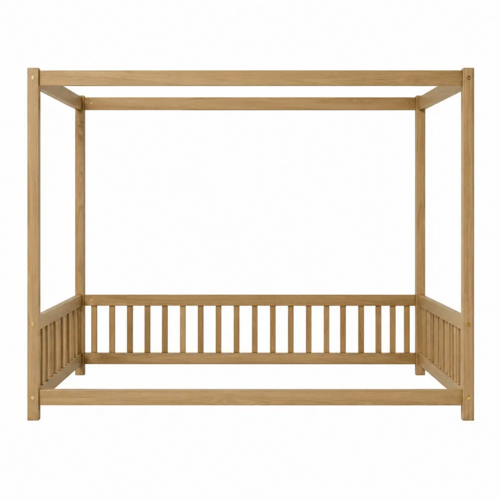 Letto a baldacchino in legno naturale 200 x 100 x 180 cm struttura aperta con doghe e montanti