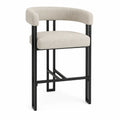 Sgabello da bar con schienale curvo seduta imbottita in tessuto bouclé beige telaio in acciaio nero 50 x 52 x 95 cm