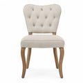 Sedia da pranzo imbottita in tessuto beige e legno naturale con schienale sagomato capitonné 45 x 55 x 85 cm