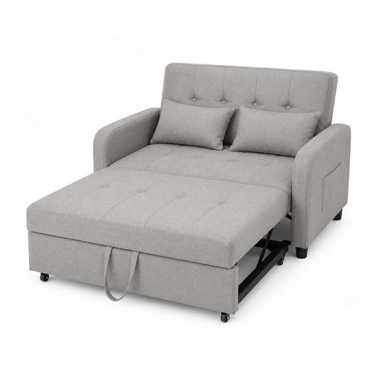 Divano letto 2 posti estraibile in tessuto di poliestere grigio chiaro con cuscini rimovibili 160x150x85 cm