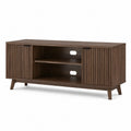 Mobile TV rettangolare in MDF effetto noce con ante scorrevoli scanalate marrone 160 x 40 x 55 cm