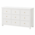 Cassettiera rettangolare a 9 cassetti in MDF bianco con pomelli dorati e base rialzata 150 x 40 x 80 cm