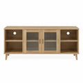 Mobile TV rettangolare in MDF effetto rovere chiaro con ante battenti in vetro rigato e vani aperti 160 x 40 x 55 cm