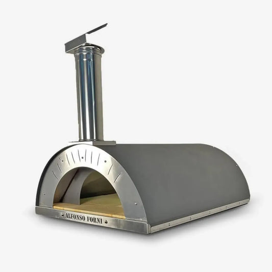 Forno a Legna da Esterno per Pizza e Pane - Modello Alfonso 6 Pizze, Antracite, Acciaio Inox e Mattoni Refrattari