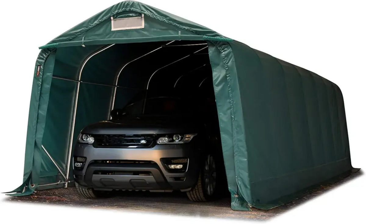 Gazebo per Garage 3,3x8,4 m in PVC Resistenti e Acciaio Verde