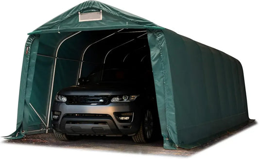 Gazebo per Garage 3,3x8,4 m in PVC Resistenti e Acciaio Verde