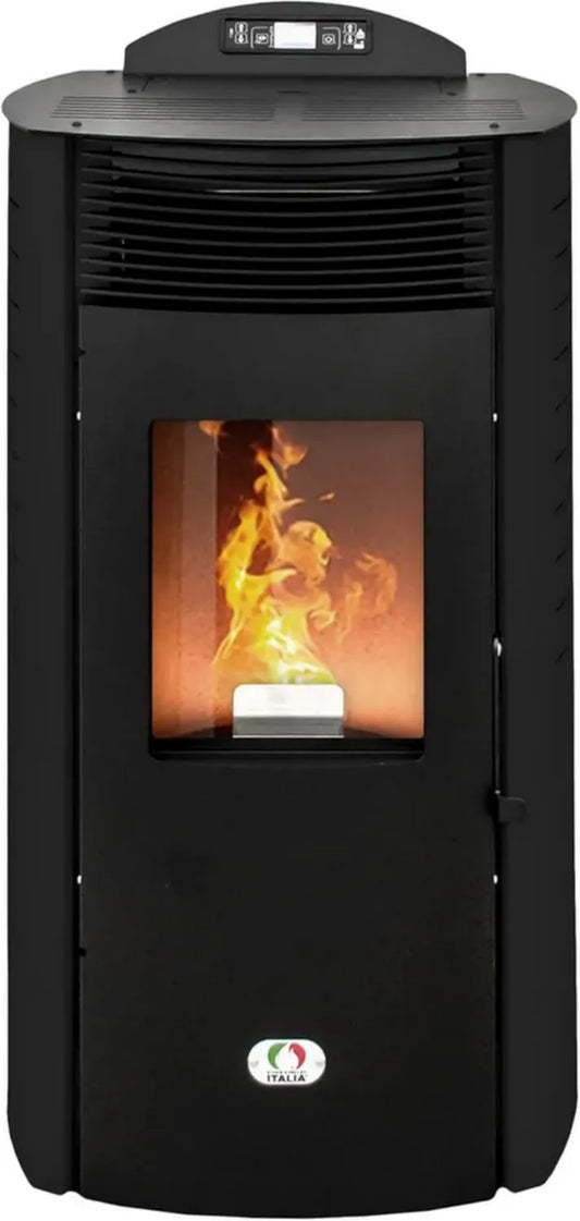 Stufa a Pellet Canalizzata 15 kW WiFi Nera - Efficienza 92%, Autonomia 30 Ore, Riscalda fino a 140m², Programmabile