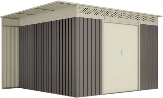 Magazzino in Metallo Grigio Beige 8,96 m² per Esterno, 269x333x189 cm