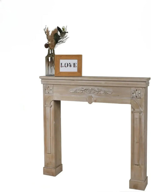 Cornice Decorativa per Camino in Legno Naturale, 107x17x100 cm, Stile Urban Chic