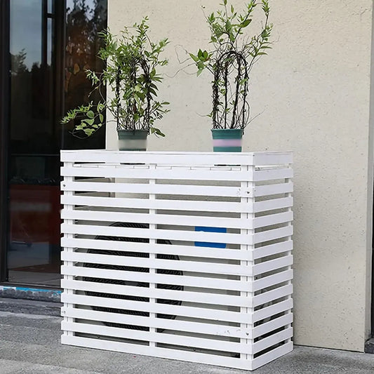 Rivestimento in Legno per Aria Condizionata con Mensola e Recinzione Privacy, Bianco 85x35x80 cm