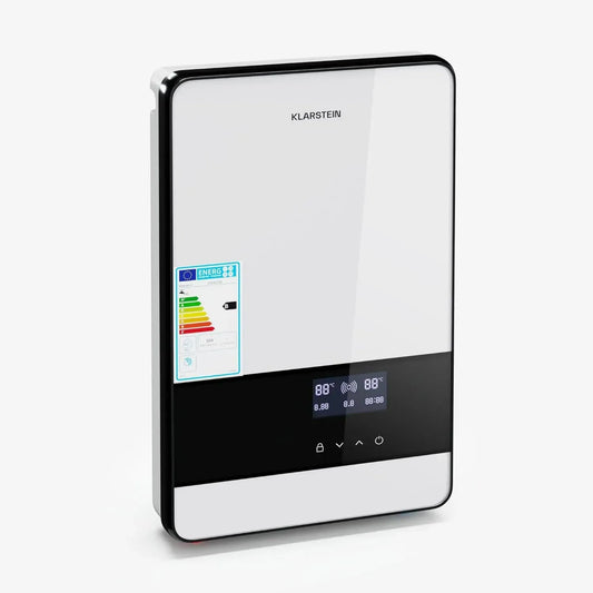 KLARSTEIN Scaldabagno Elettrico Blaze Flow, 24kW, 380V, Acciaio Inox, Display LED, 3 Livelli di Temperatura, Design Compatto a Parete, Senza Batterie