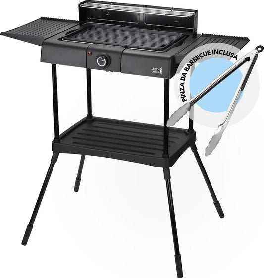 Griglia Elettrica 2in1 con Supporto e Pinze - Barbecue da Esterno XXL
